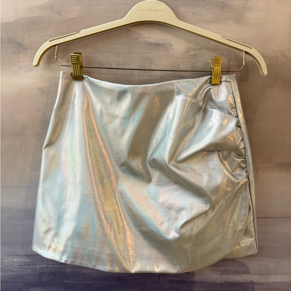 Iridescent Silver Pleather Skirt
